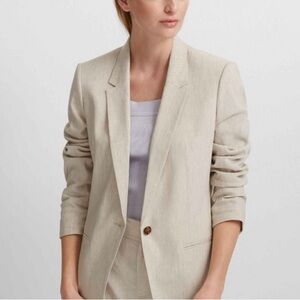 Theory Linen Blend Single Button Blazer Jacket Women Size 8 Beige Preppy Office
